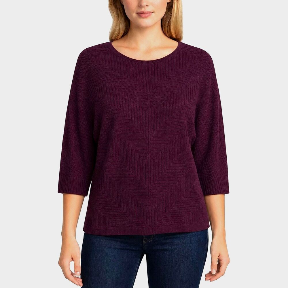 Chico's Burgundy Sweater Size 2 (US 12) Ribbed Chevron Dolman Sleeve